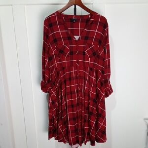 Torrid Red and Black Plaid Long Sleeve Dress Size 0